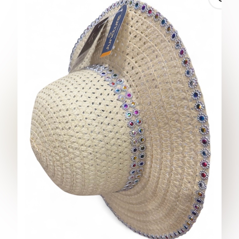 Cream Sun Hat with Rhinestone Trim